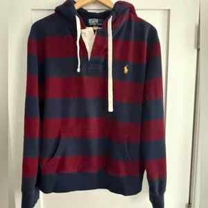 Ralph Lauren Men's Hoodie - Navy and Burgundy Stripes